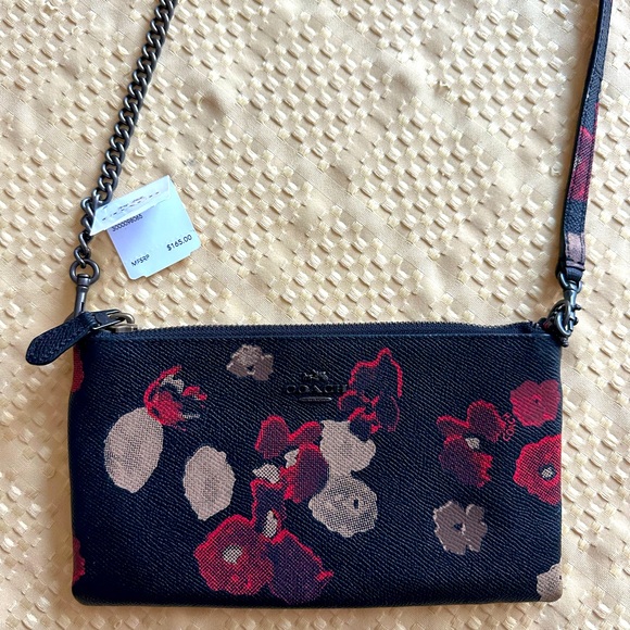 NEW Coach Crossbody Shoulder Bag / Clutch Leather Floral Detachable - Picture 2 of 10